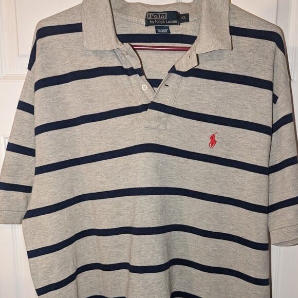 Polo Ralph Lauren Shirt Men's Size XL Gray Striped Horse Logo Short Sleeve Polo - Picture 1 of 9
